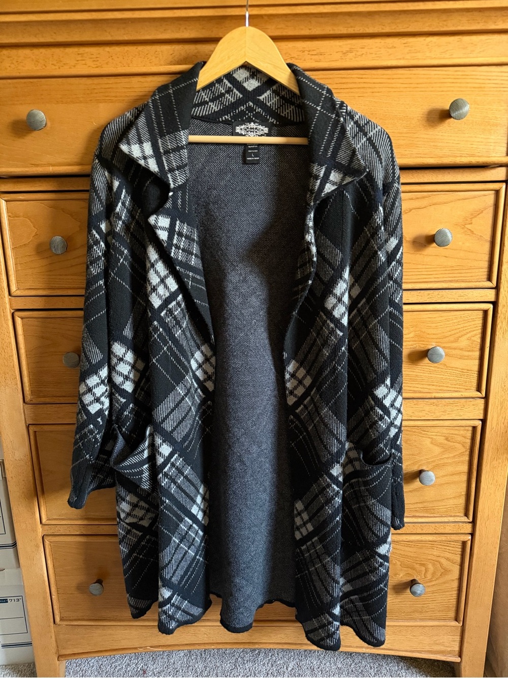 Oliver. O Twill Black & White Plaid Open Cardigan Sweater Jacket Womens Size L